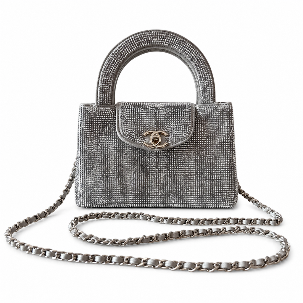 Chanel Silver Rhinestone Top Handle Bag
