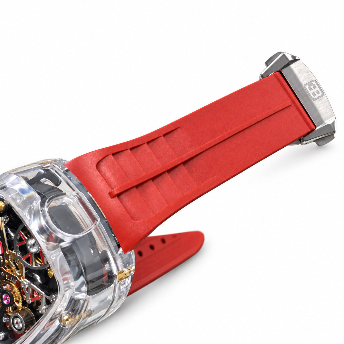 Jacob & Co. x Bugatti Chiron Clear Sapphire Rose Gold Tourbillon Red Rubber Watch