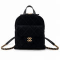 Chanel Quilted Mini Backpack in Black Suede with Antique Gold Chain