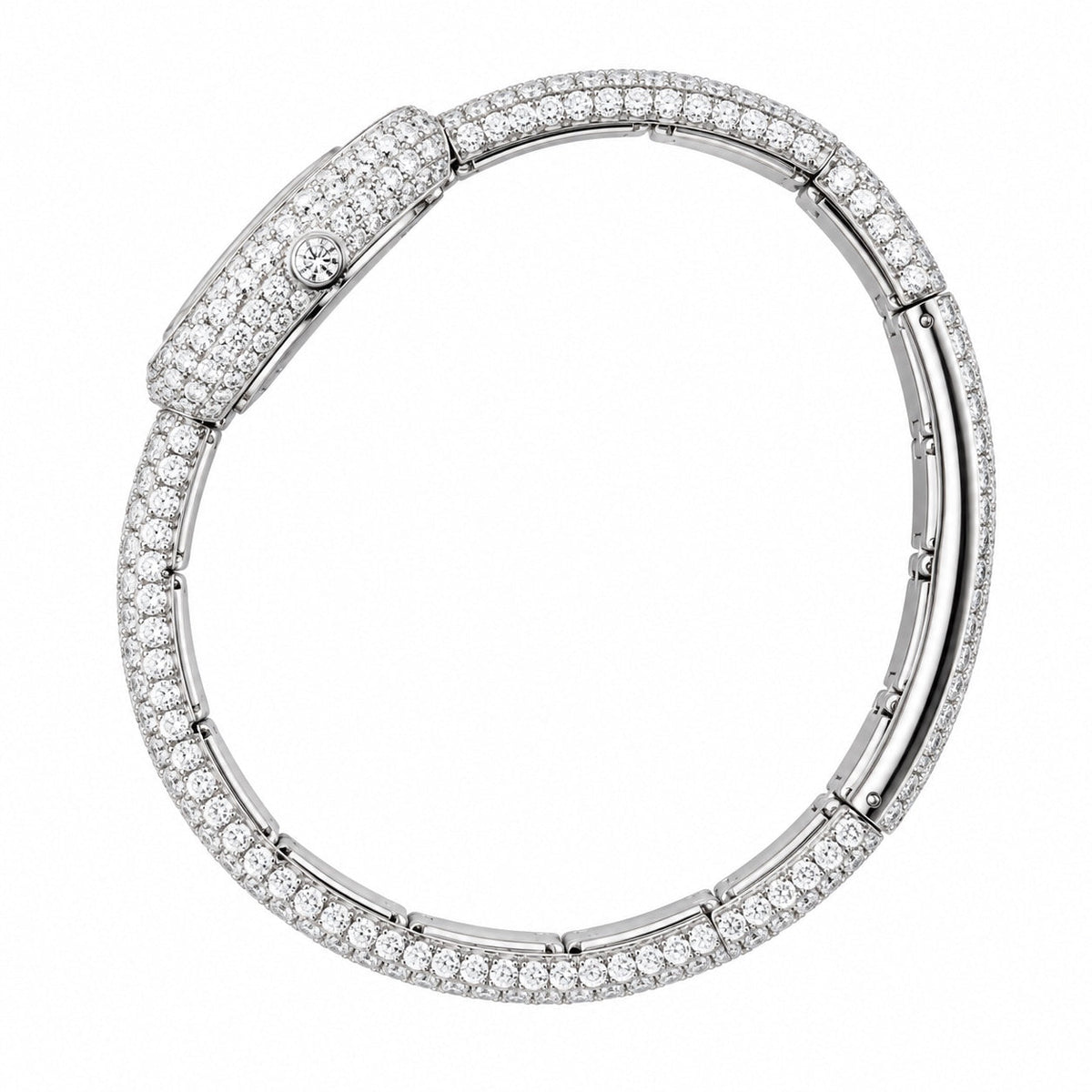 Cartier Baignoire — 18K White Gold, Full Diamond Bezel & Diamond Bangle, White Dial, Women