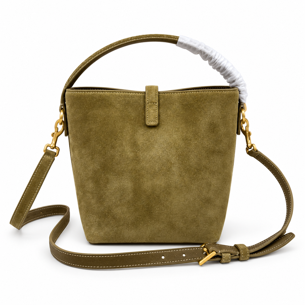 YSL Saint Laurent Suzanne Bucket Bag in Olive Suede