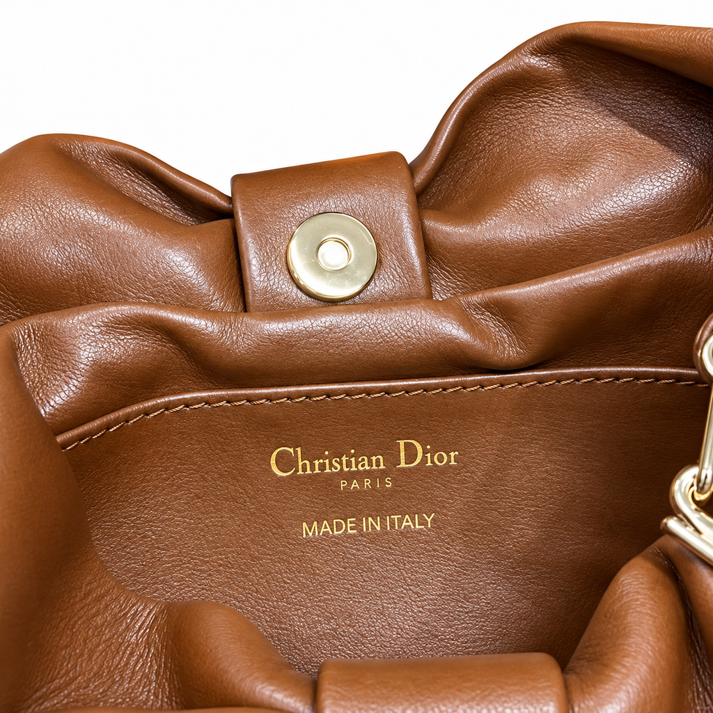 Dior Bow Bag in Tan Matte Lambskin with Dual Silver Chain Straps