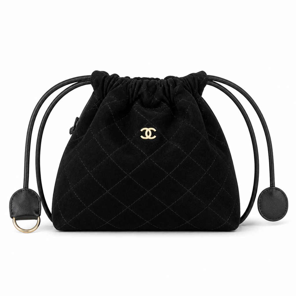 Chanel Black Quilted Drawstring Bucket Bag