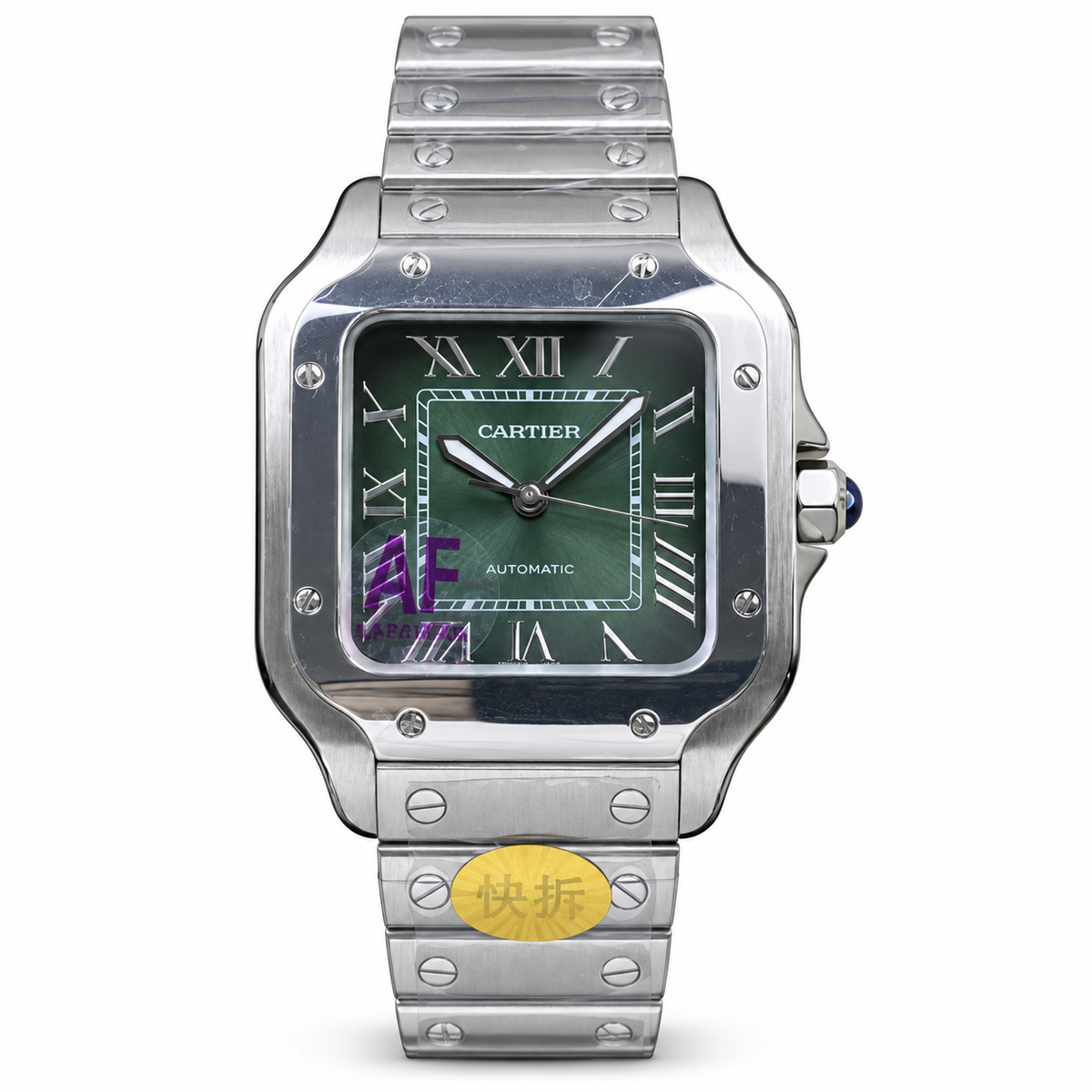 Cartier Santos de Cartier Large Stainless Steel Deep Forest Green Sunburst Dial Automatic Integrated Bracelet QuickSwitch Watch AF Certified
