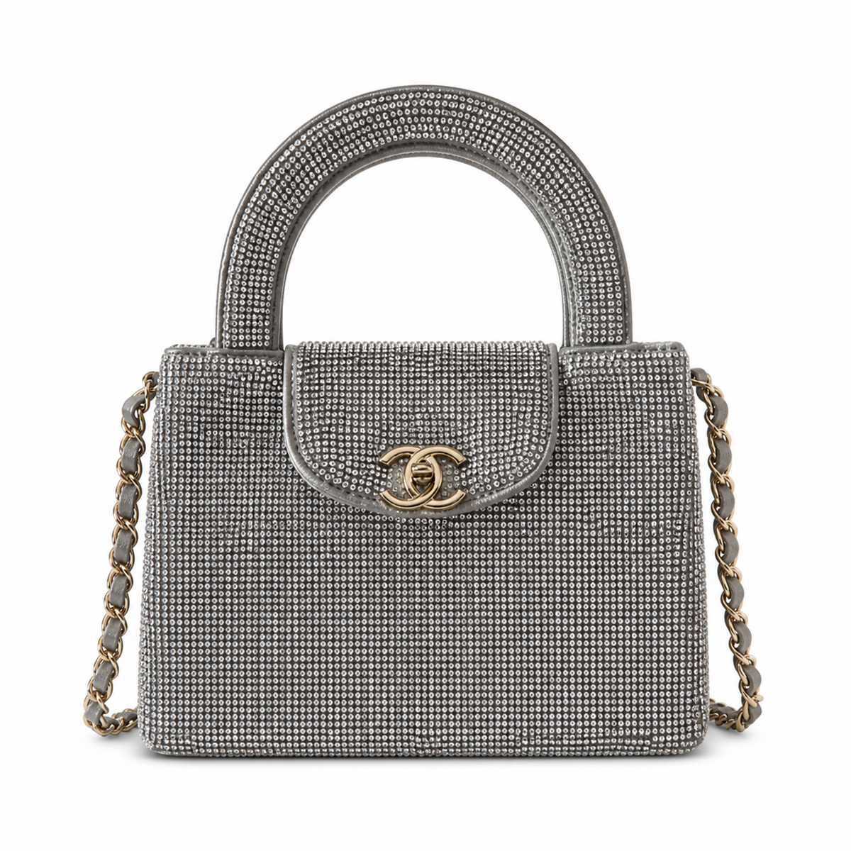 Chanel Silver Rhinestone Top Handle Bag