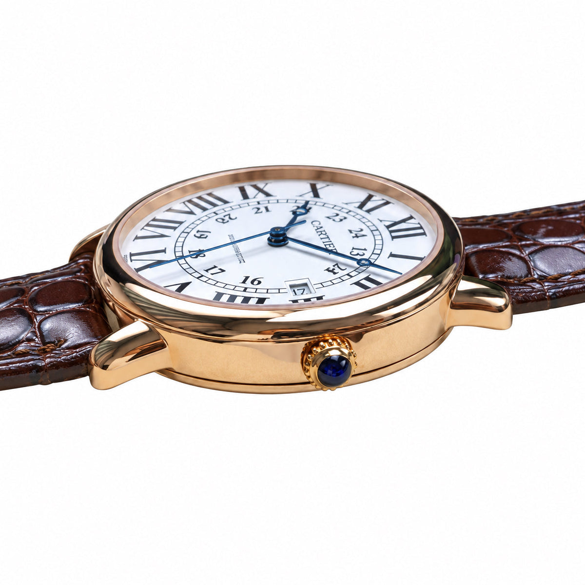 Cartier Ronde Louis Cartier Automatic — 18K Rose Gold, 24H Dial, Date & Brown Alligator Strap