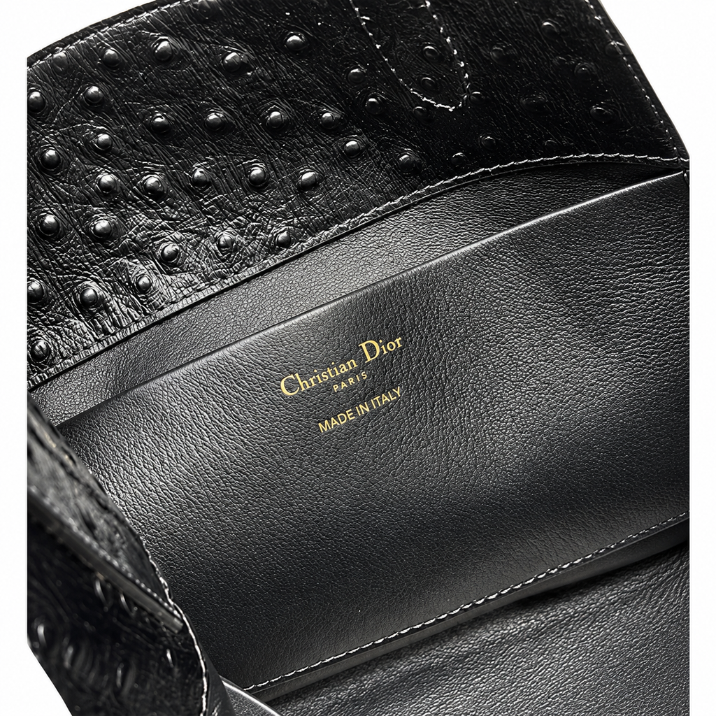 Dior Toujours Mini Tote in Black Ostrich-Embossed Leather with CD Charm