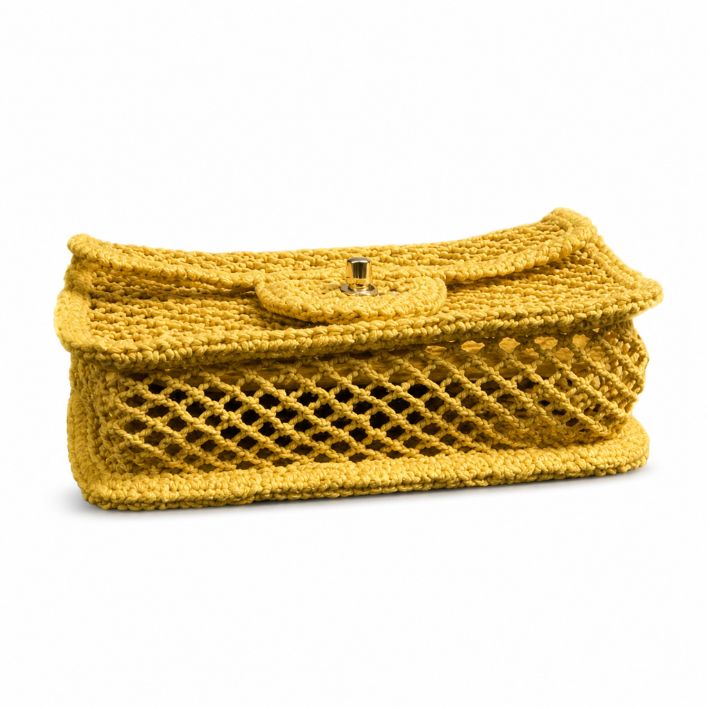 Chanel Yellow Woven Flap Crossbody Bag