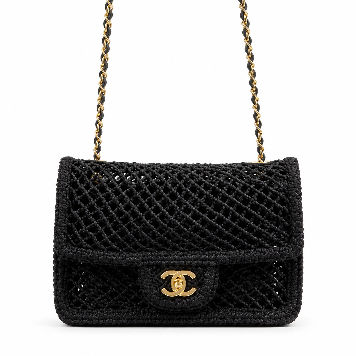 Chanel Black Woven Flap Crossbody Bag