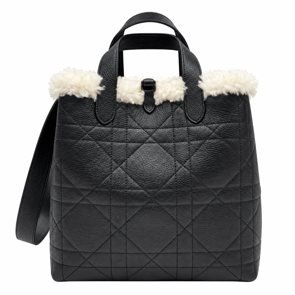 Dior Toujours Bag in Black Cannage Leather with Shearling Interior