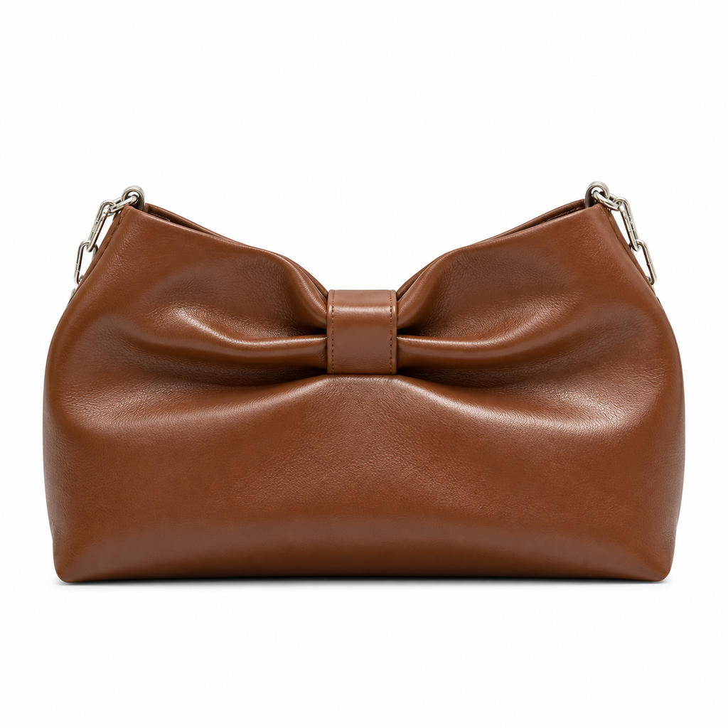 Dior Bow Bag in Tan Matte Lambskin with Dual Silver Chain Straps