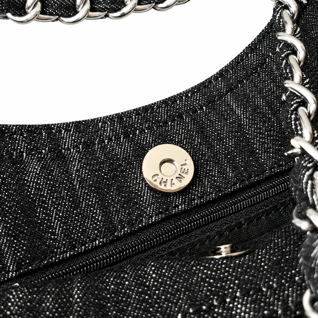 Chanel Black Glitter Denim Deauville Shopping Tote
