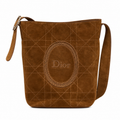 Dior Cannage Quilted Suede Large Hobo Shoulder Bag in Caramel Brown