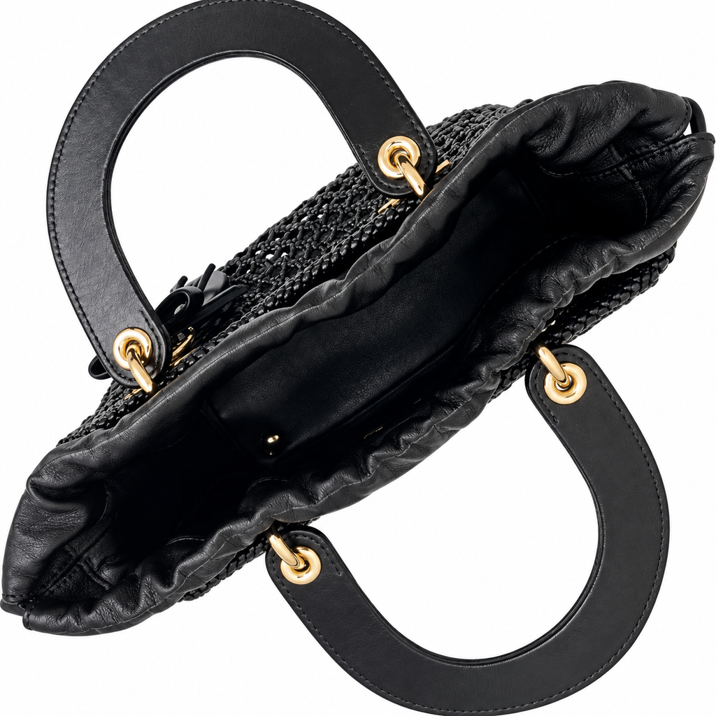 Lady Dior Medium Woven Leather Bag in Black with Gold CD Hardware
