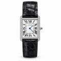 Cartier Tank Solo Small Stainless Steel Diamond Bezel White Dial Grey Alligator Strap Watch