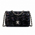 Chanel Classic Flap Bag in Black Holographic Sequin with Silver CC Lock
