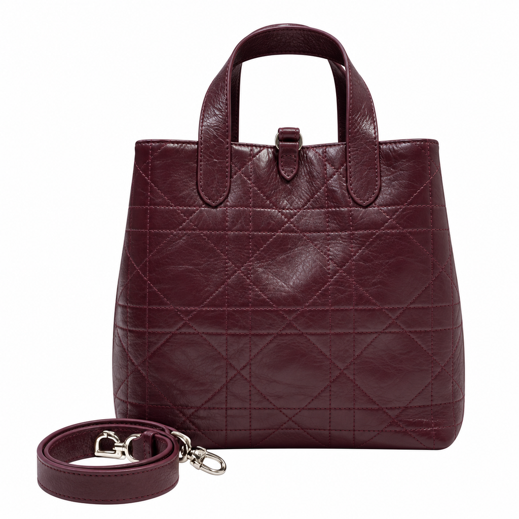 Dior Toujours Mini Tote in Burgundy Quilted Leather with Gold CD Charm