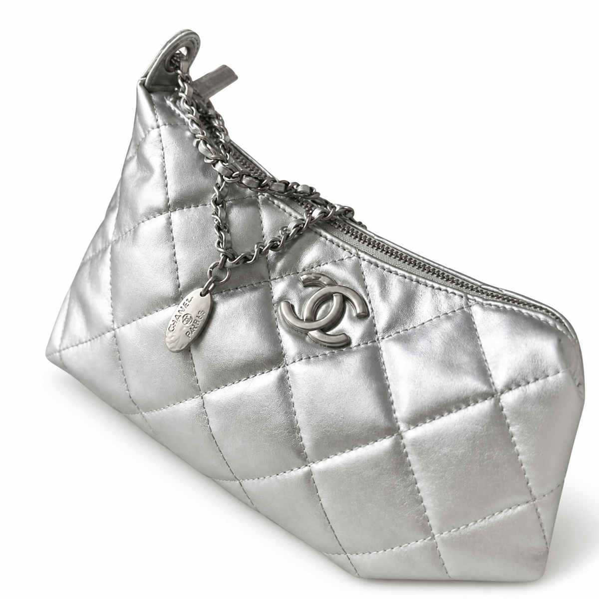 Chanel Silver Quilted Chain Shoulder Bag