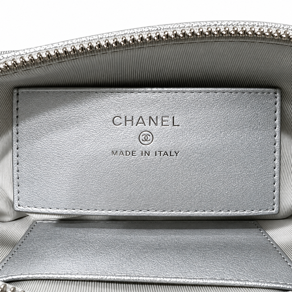 Chanel Silver Metallic Quilted Half Moon Bag with Chain