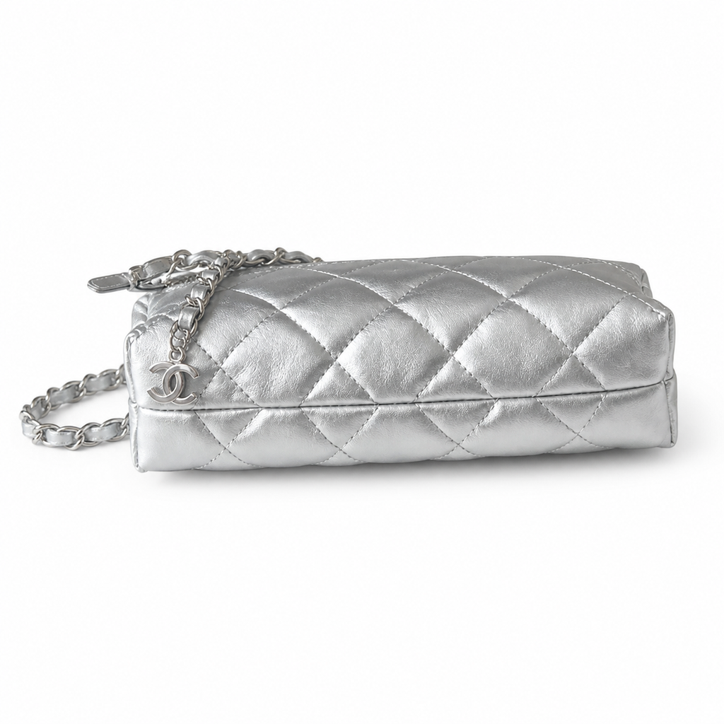 Chanel Silver Quilted Chain Shoulder Bag