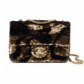 Chanel Classic Flap Bag in Black and Gold Striped Sequin with Gold Chain