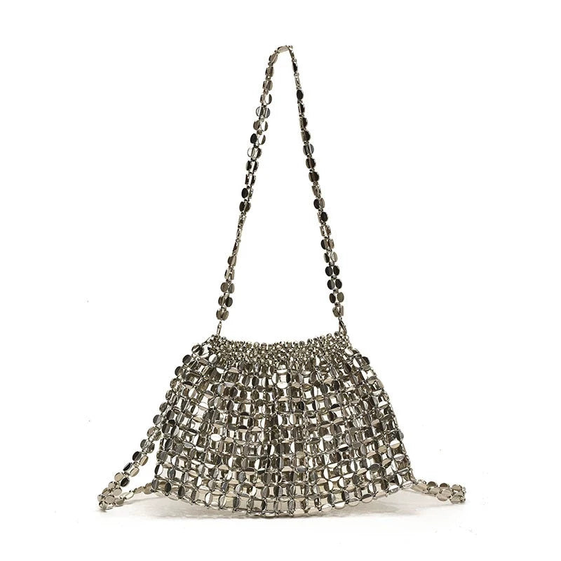 Silver Metal Sequin Chain Bag