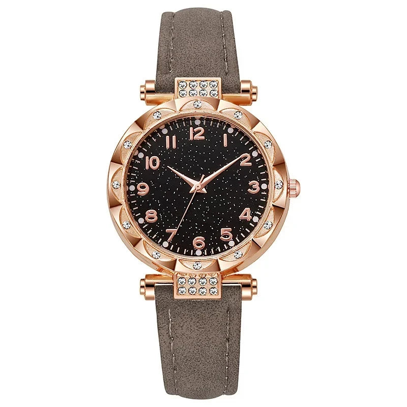 Women's Starry Sky Watch – Rose Gold Crystal Bezel Green Strap