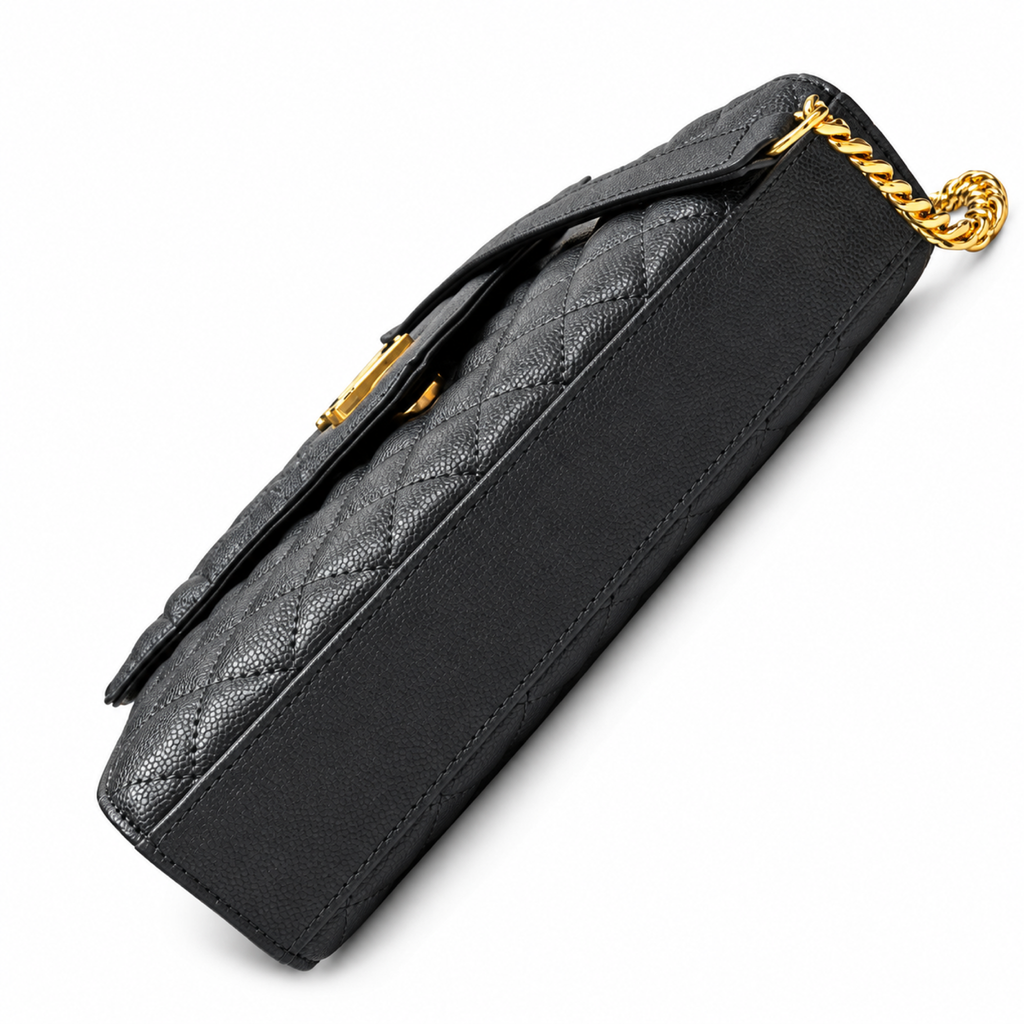 YSL College Quilted Caviar Leather Shoulder Bag Dark Gray